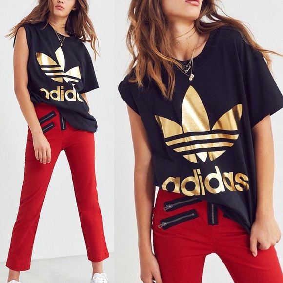 adidas gold trefoil shirt